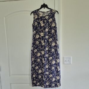 Floral Sleeveless Dress - Navy and Cream